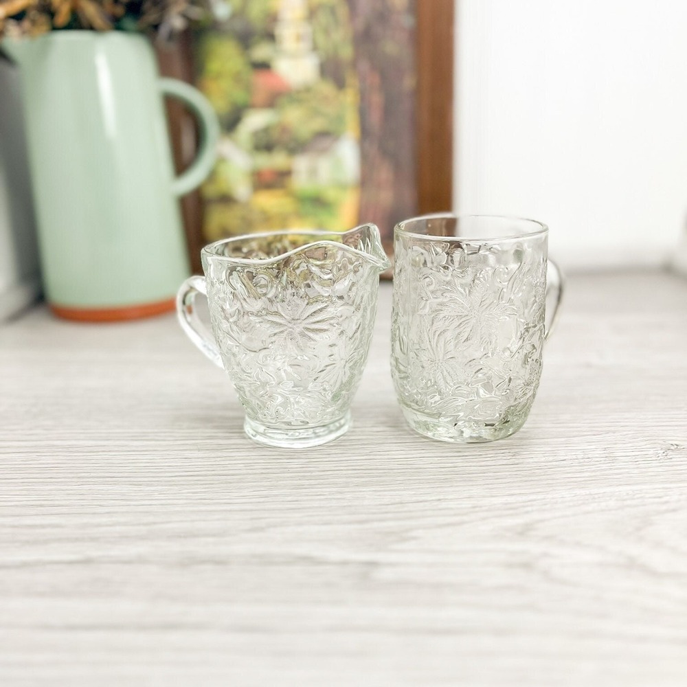 Vintage Princess House Fantasia‎ Creamer and Cup Set: Poinsettia Pattern